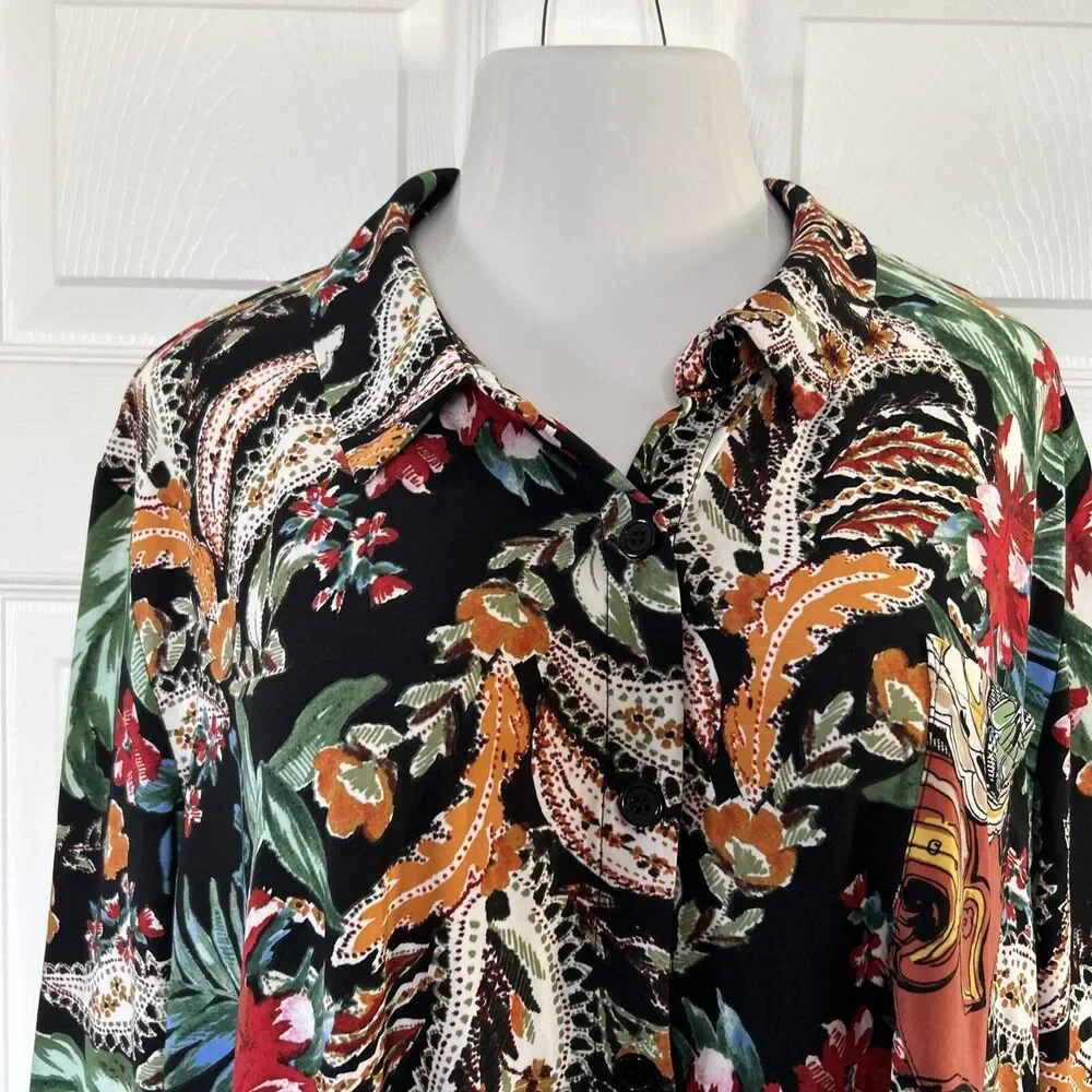 Attitudes by Renee Stretch Knit Floral Print Tunic Blouse Collar Plus Size 2X
